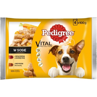 Pedigree Adult Hovädzie s jahňacím mäsom Morčacie s mrkvou 4 x 100 g