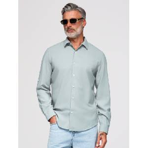 Ombre Clothing Мъжка риза от вискоза и лен в regular крой - пастелно зелена V4 OM-SHCS-0190 Ombre Clothing Ombre Clothing | Siv | МЪЖЕ | S