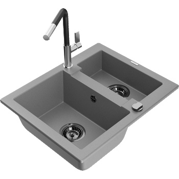 Mexen Carlos гранитна мивка с 1, 5 камери с кухненски смесител Flora, сив - 6518-71-670401-07-B (6518-71-670401-07-B)