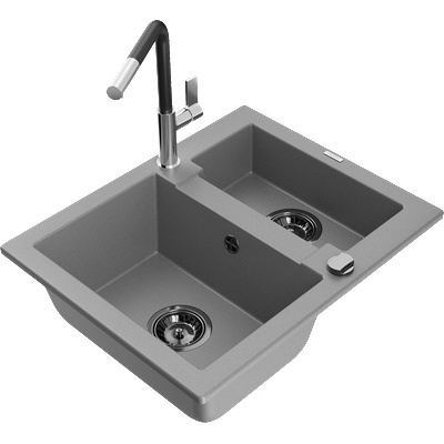 Mexen Carlos гранитна мивка с 1, 5 камери с кухненски смесител Flora, сив - 6518-71-670401-07-B (6518-71-670401-07-B)