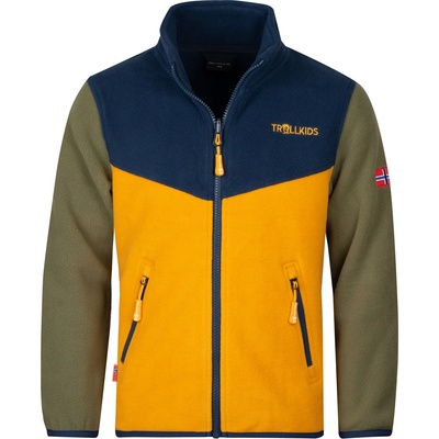 TROLLKIDS Детско поларено яке Trollkids Kids Oppdal Jacket XT Fleece jacket - Moss / Golden Yellow / Mystic Blue - размер 152 (EU) (703-2397-1518)