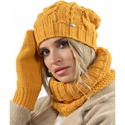 Fashionweek dámská souprava čepice šály a rukavic A9 Hořčičný