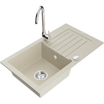 Mexen Pablo гранитна мивка с 1 отделение с отцедник и кухненски смесител Telma, бежов - 6510-69-670200-00 (6510-69-670200-00)