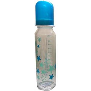 Baby-Nova Стъклено шише Baby Nova - 240 ml, синьо със звезди (43705) - ozone