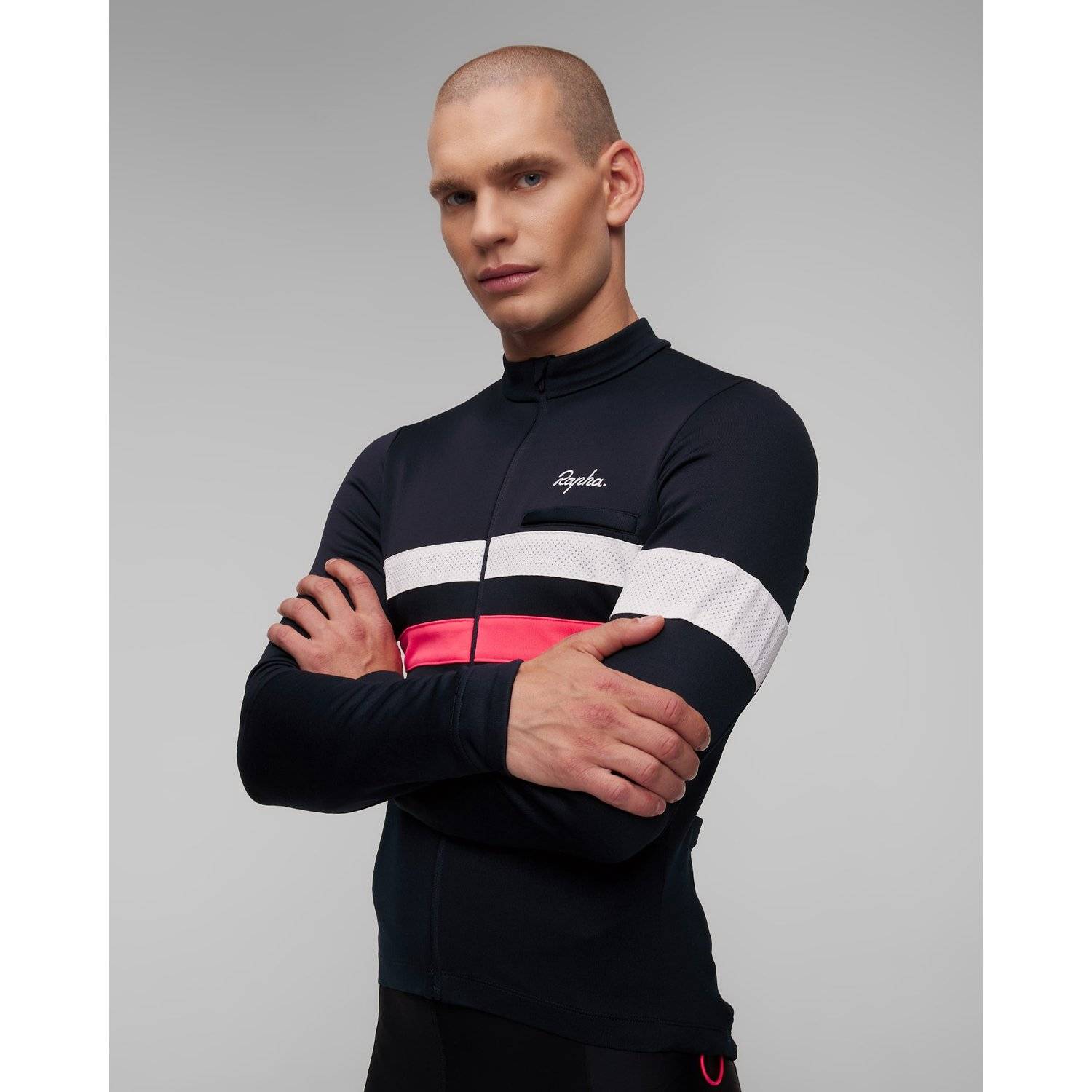 Rapha Men's Brevet Long Sleeve Dark Navy/High-Vis Pink/White od 4