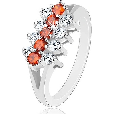 Šperky eshop Blýskavý prsten zdobený liniemi oranžových a čirých zirkonků R33.3