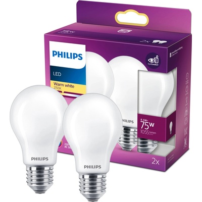 Philips 2x LED žárovka E27 A60 8,5W = 75W 1055 lm 2700K teplá bílá Filament Milky