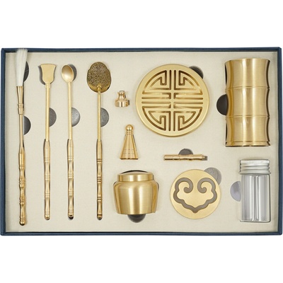 11pcs Incense Burner Kit s čínskými prvky, mosazná sada na výrobu vonných tyčinek