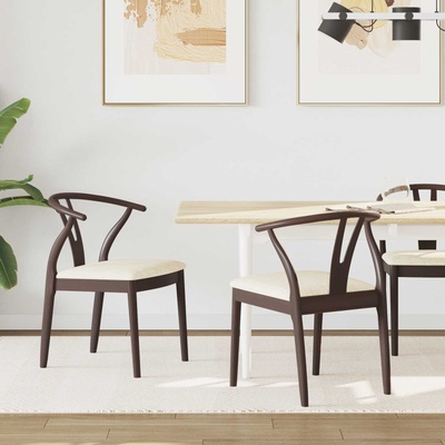 vidaXL Трапезен стол 2 pcs Светло кафяво и светло Солидно гумено дърво (42020411)