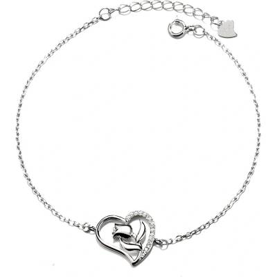 DELIS Сребърна гривна, jw653, дизайн на сърце и роза, с родиево покритие (jw653)