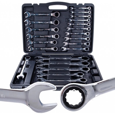 Ráčnové očkoploché klíče, sada 22 ks, 6-32 mm, CrV, Geko G10341