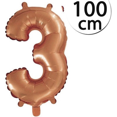 FUN RAG 3Bronze 222431 Héliový balón fóliový číslo 3 bronzová 100 cm