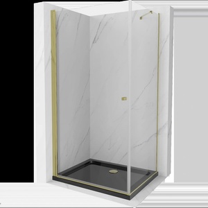 Mexen Pretoria отваряема душ кабина 70 x 90 см, прозрачна, златна + корито Flat, (852-070-090-50-00-4070G)
