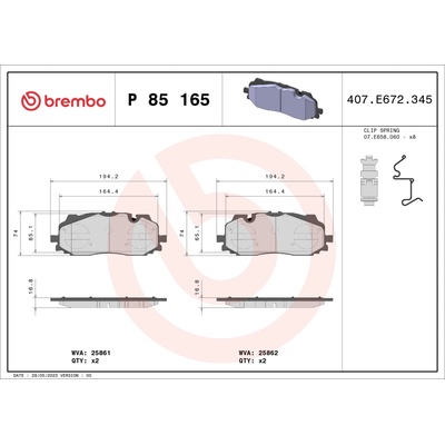 Sada brzdových platničiek kotúčovej brzdy BREMBO P 85 165X