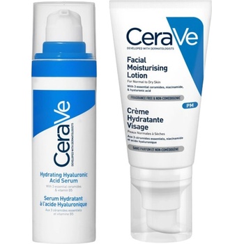 CeraVe Комплект - Хидратиращ серум с хиалуронова киселина и Крем за лице, 30 + 52 ml