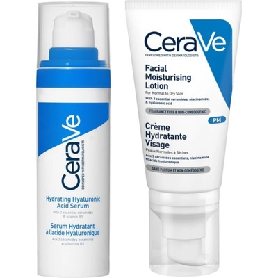 CeraVe Комплект - Хидратиращ серум с хиалуронова киселина и Крем за лице, 30 + 52 ml