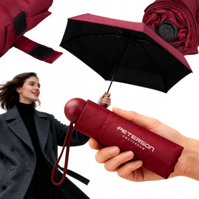 Peterson manuální skládací deštník s pouzdrem červený