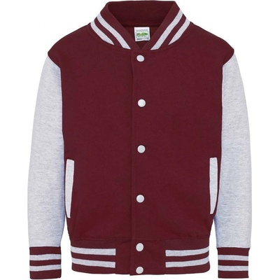 Just Hoods dětská mikina s kontrastními rukávy Varsity burgundská vínová šedá žíhaná
