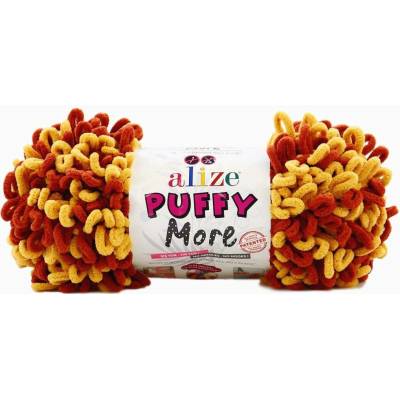 Alize příze Puffy More 6276 cihlově hnědá a hořčicová