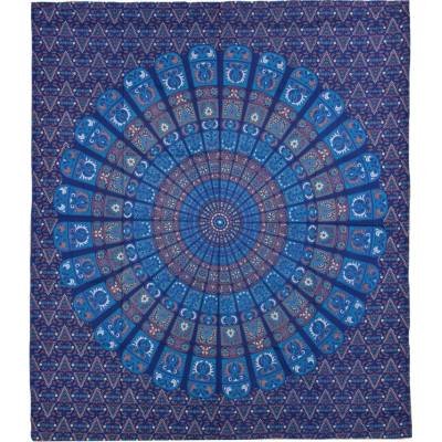 Sanu Babu přehoz na postel pestrobarevná mandala květy modro-tyrkysový 230 x 202 cm