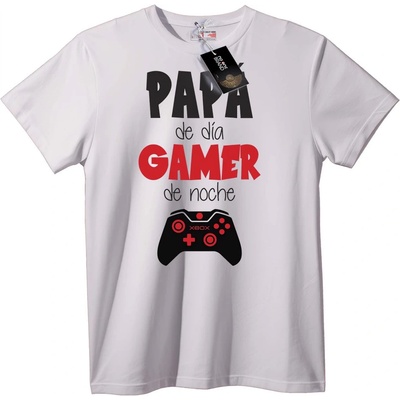NOONEBRAND Тениска Татко денем, Геймър нощем - 5XL, White