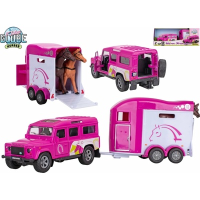 Mikro trading Kids Globe Traffic Land Rover s přívěsem pro koně 28 cm růžová