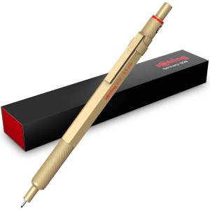 rOtring 600 Mechanical Pencil | HB Lead 0.5 mm | Twist Mechanism Pencil with Full Metal Body | Gold | Non-slip Knurled Grip Zone and Hexagonal Shaft - 2158796 (2158796)