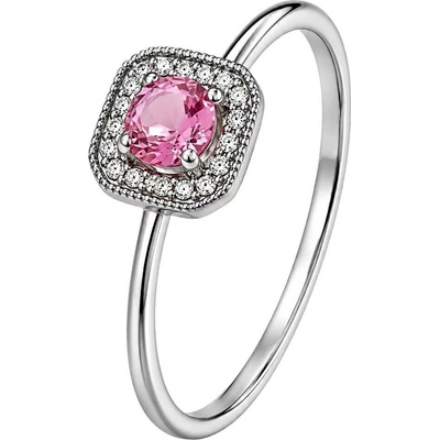 Zlaton Prsten bílé zlato s růžovým topazem s diamanty 000872006230