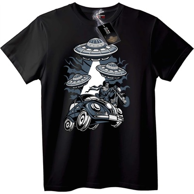 NOONEBRAND Тениска НЛО Кола и Байкър - 2XL, Black