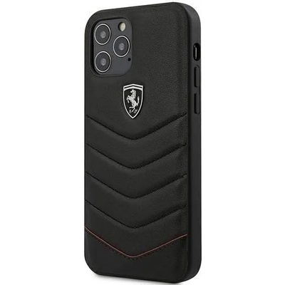 Ferrari Off Track Quilted Hard Case - кожен кейс (естествена кожа) за iPhone 12, iPhone 12 Pro (черен)