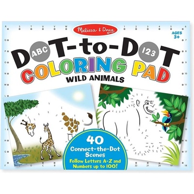 Melissa & Doug - Книжка за оцветяване с цифри и букви - Свържи точките - Диви животни
