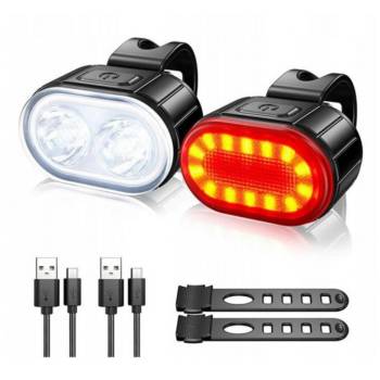 Image 1 of Planet Tech Комплект от 2 LED велосипедни светлини Planet Tech, Поликарбонат, Предна и задна, 4 режима, Бяло/Червено (LED2)