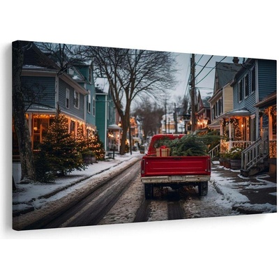 Obraz vánoční cesta v červeném autě - 60x40