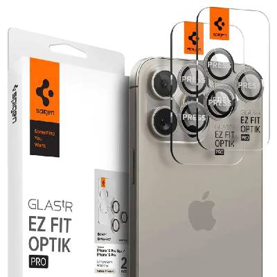 Комплект протектори за камера Spigen Optik. tR EZ Fit за iPhone 14 Pro / Pro Max / 15 Pro / Pro Max, 2бр. , natural titanium (24326-0)