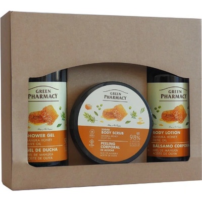 Green Pharmacy Manuka Honey & Olive Oil sprchový gél 500 ml + telové mlieko 400 ml + telový peeling 200 ml kozmetická sada