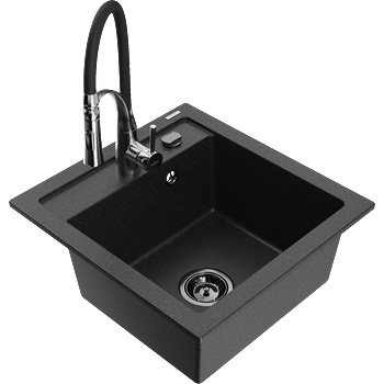 Mexen Vito гранитна мивка с 1 отделение с кухненски смесител Aster, черно/сребрист металик- 6503-73-73450-07-B (6503-73-73450-07-B)