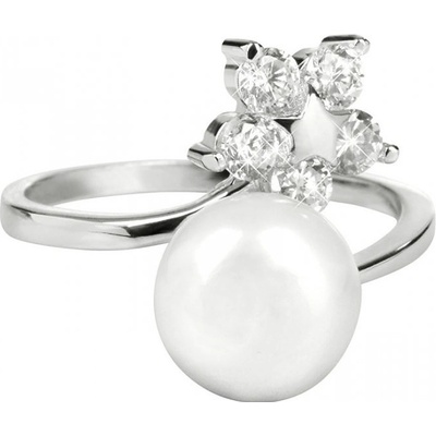 JwL Jewellery strieborný prsteň s pravou perlou a čírymi kryštálmi JL0322