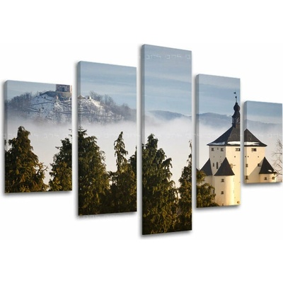 Obraz Banskej Štiavnice nad hmlou na plátne — 5-dielny set - 100x80 cm