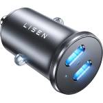 Lisen Зарядно за кола (YL0223080007) - Lisen - Двоен Type-C, 2x 45W, 12V/24V, алуминиева сплав - Черно