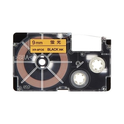 Compatible Casio XR-9FOE , 9mm x 8m, черен печат / сигнал оранжев фон, съвместима лента (XR9FOE)