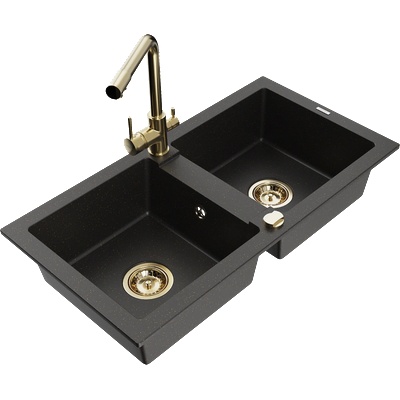 Mexen Mario гранитна кухненска мивка с 2 камери и смесител Duero, (6504-75-671600-50)