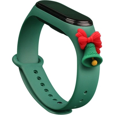 HQWear Резервна силиконова каишка Strap Xmas за Xiaomi Mi Band 4/Mi Band 3, Тъмнозелен-Звънче (10022242)