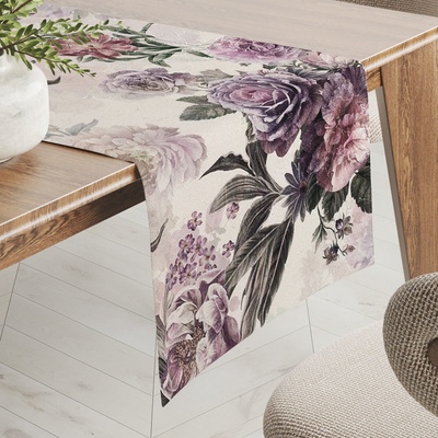 Biante Dekoračný behúň Parma PM-112 Fialové kvety na smotanovom 20x140 cm
