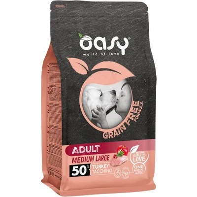 Oasy Dry Dog Grain Free Adult Medium/Large - Премиум суха храна за кучета над 1 година от средни и големи породи, без зърно, с пуешко месо, 12 кг