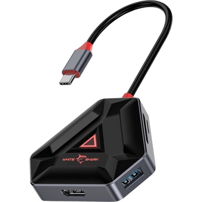 White Shark HEXAGON, 6-in-1, USB-C, 1x HDMI 4K, 3x USB 3.0, 1x SD card slot, 1x MicroSD, черен (HEXAGON)