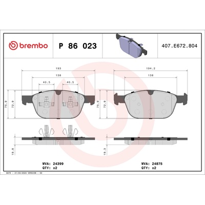 Sada brzdových platničiek, vždy 4 kusy v sade BREMBO P 86 023 (P86023)