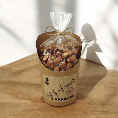 Nutworld Arašídy v karamelu s vanilkovou příchutí v celofánku a kelímku 180 g