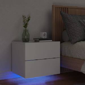 vidaXL Нощно шкафче за стена с LED осветление, бяло (836812)