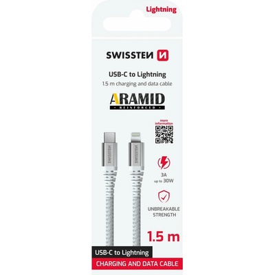 Swissten 71541013 Aramid USB-C / Lightning 1,5m bílý