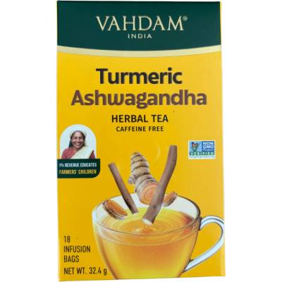 VAHDAM Turmeric Ashwagandha bylinný porcovaný čaj 32,4 g 18 vreciek